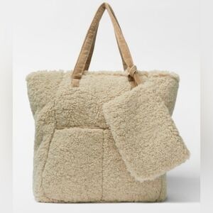 ZARA Sherpa Teddy Bear Tote with Pouch